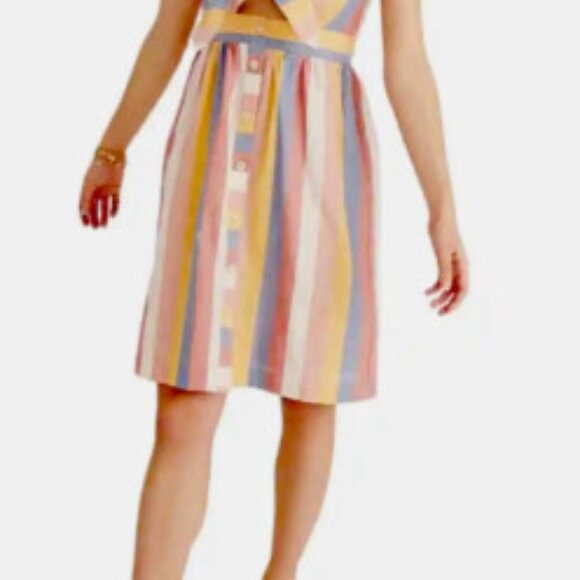 Madewell Tie-Front Cut-Out Sherbet Stripe Dress - Picture 2 of 11